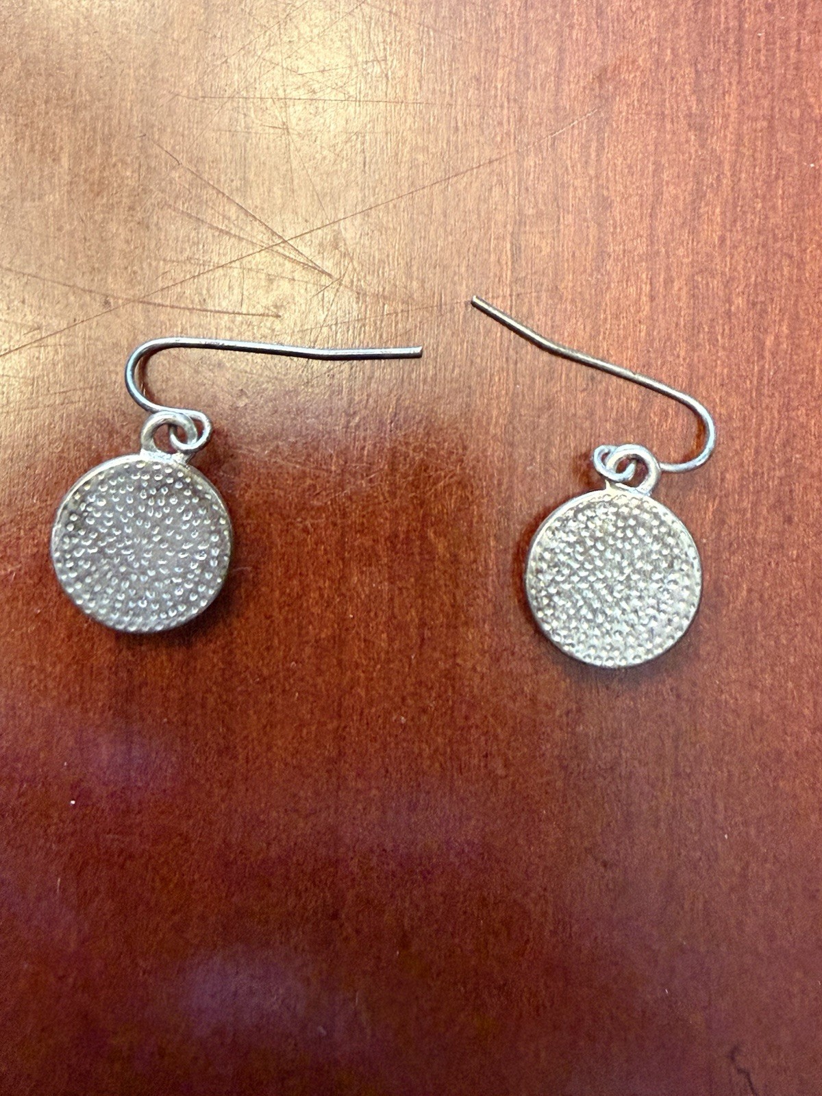 Silver Tone Metal Round Clear Glass Bezel Set Dangle Drop Hook Earrings Pair