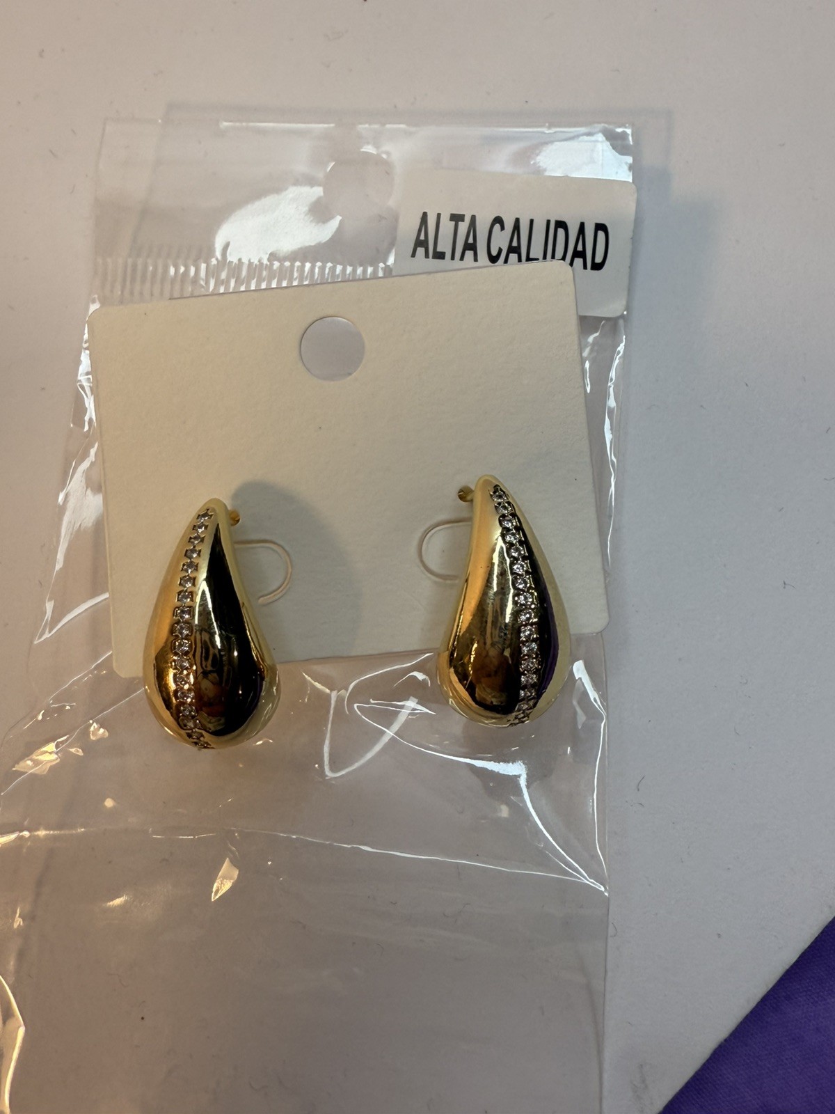 Very Good Quality Chunky Teardrop Earrings | 14K Gold Plated & CZ Stones