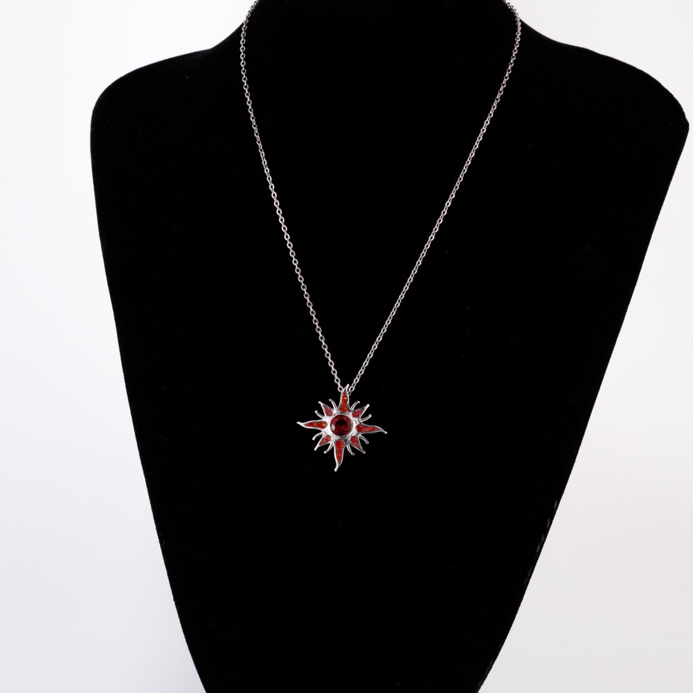 Starburst Simulated Ruby Red Fire Opal Silver Filled Jewelry Necklace Pendant