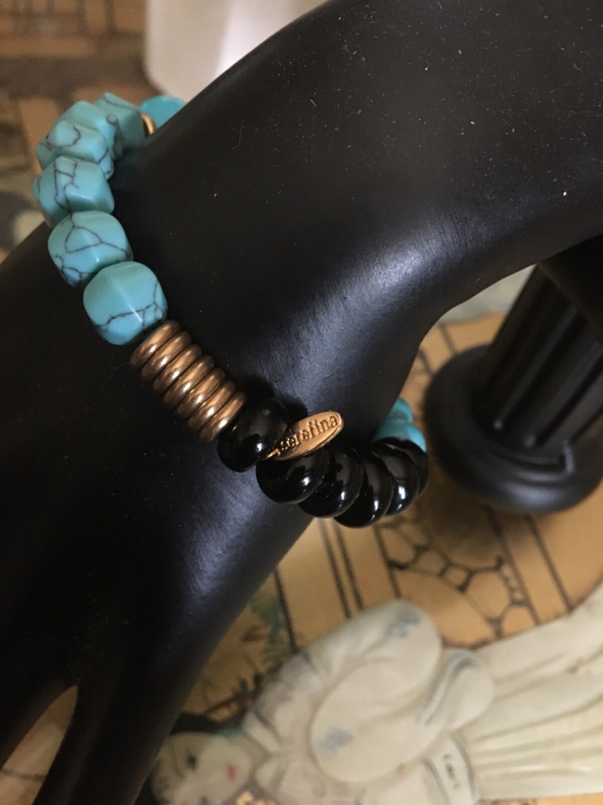 ANTHROPOLOGIE SEREFINA BRACELET BEADED STRETCH BRACELET BLUE BLACK