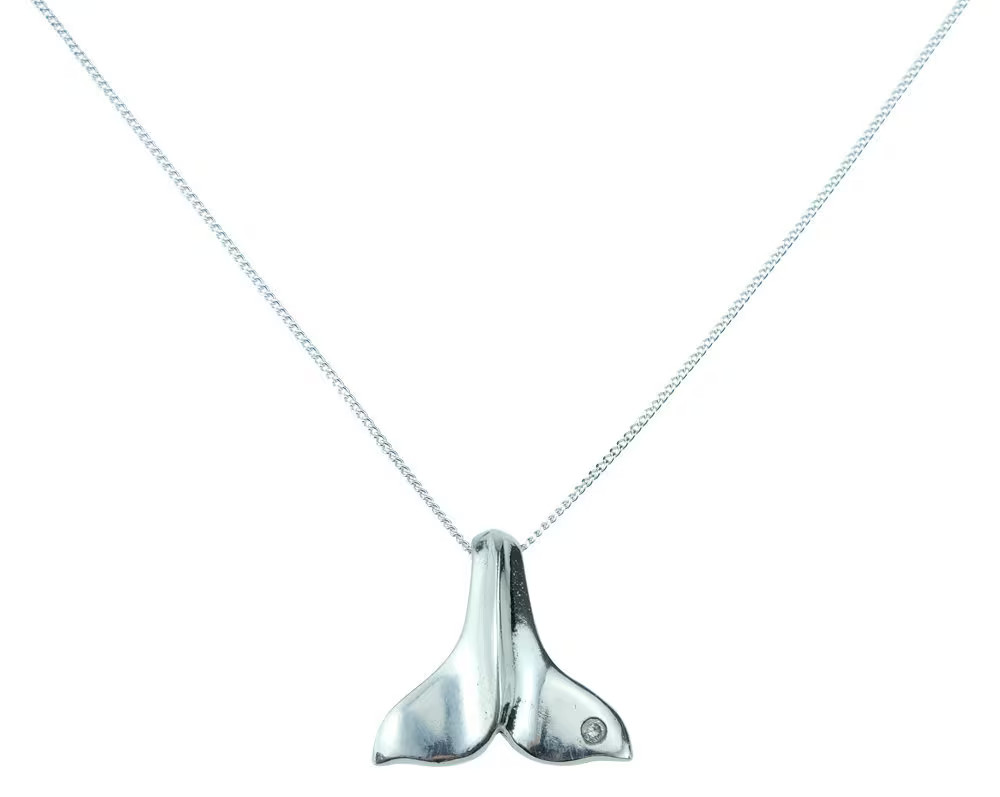 10th Anniversary Tin Pendant Dolphin Tail with Diamond Gift UK