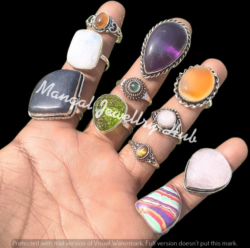 Wow Calsilica & Mix Gemstone Rings 5PCS 925 Sterling Silver Plated Jewellery Lot