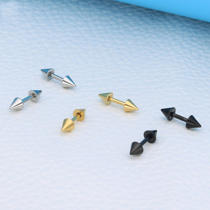 PAIR Prong Set Screw Back Stud Earrings Rivet Spike Cone Surgical Steel PE30