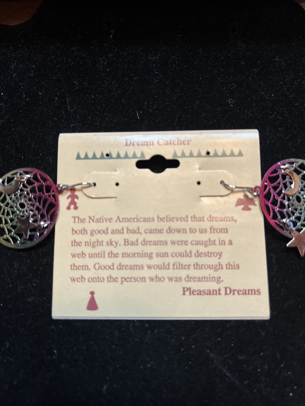Dream Catcher Earrings Drops Dangles Metal Laser Cut W/ Moon & Stars On Card