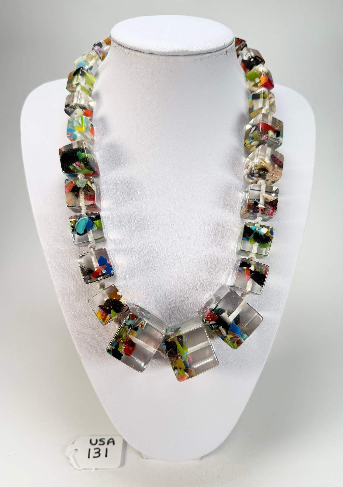 Jackie Brazil “Cascade” Mix Size Liquorice Cubes Resin Necklace ( N3343 )