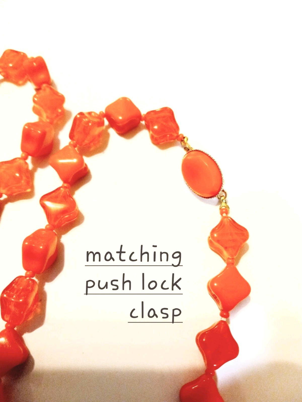Necklace Set Orange Beaded New 40″ W Bicone Beads Clip On Earr & Bracelet 0252