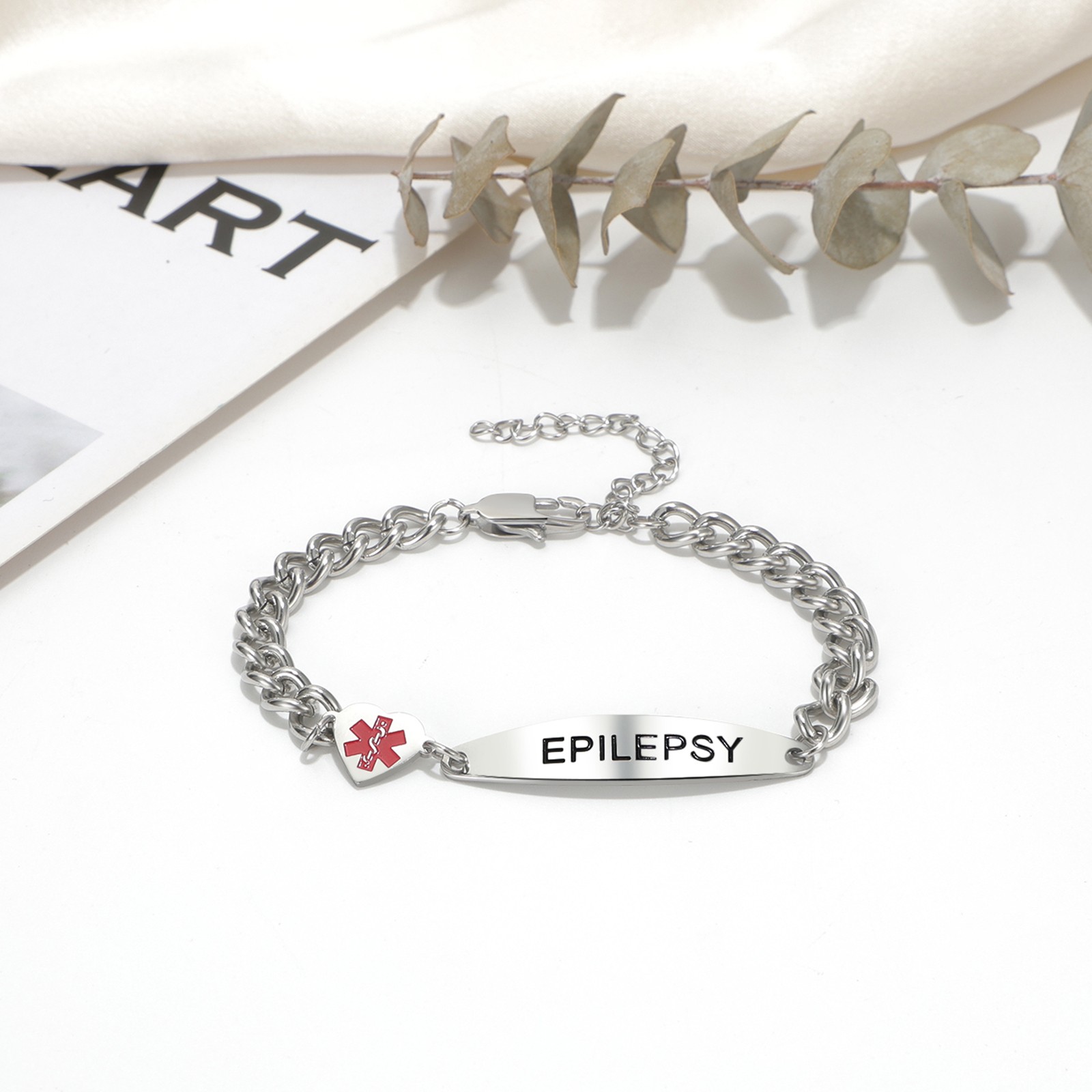 Women Heart Medical Alert ID Bracelet Emergency First Aid Health Alert Bangle