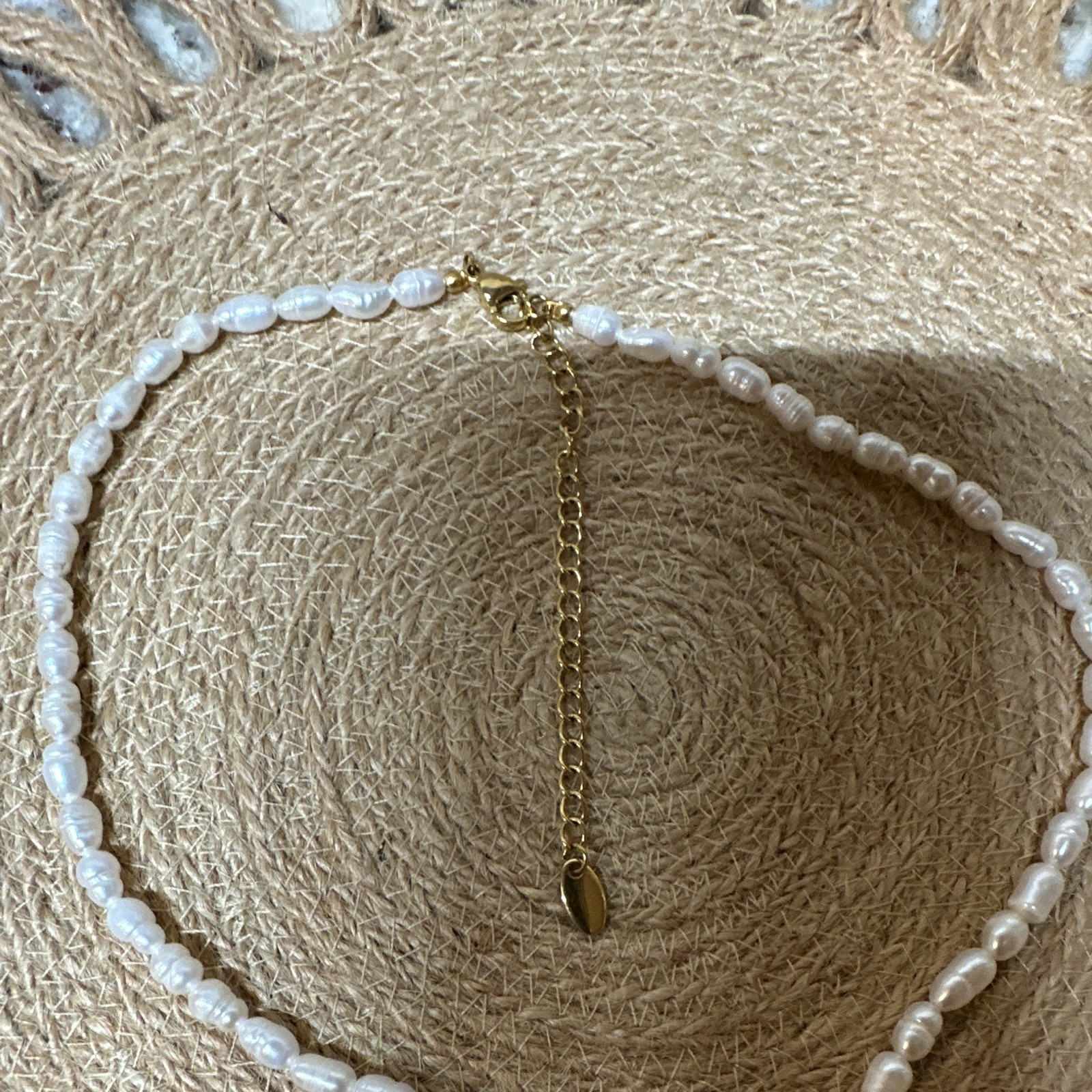 White Pearl Beaded Necklace, Gold Tone Heart Charm Pendant, Adjustable Lobster