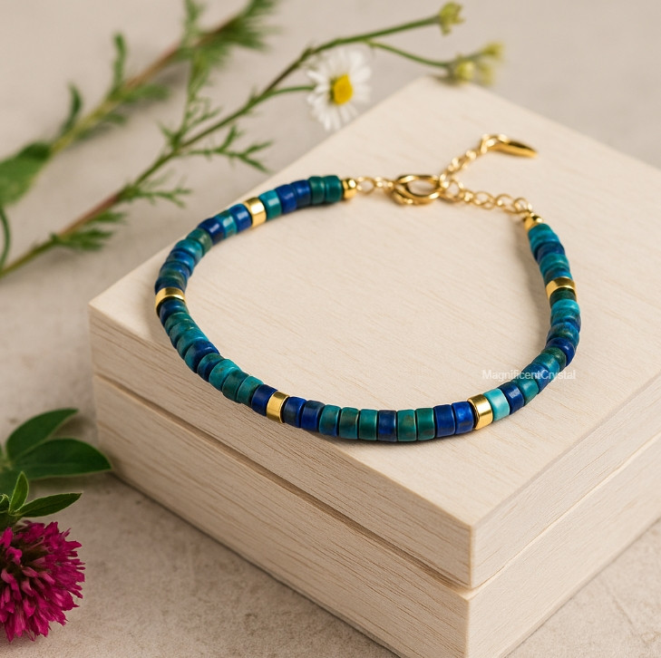 Azurite-Malachite Bracelet Stone Crystal Jewelry Adjustable Gold-Plated Chain