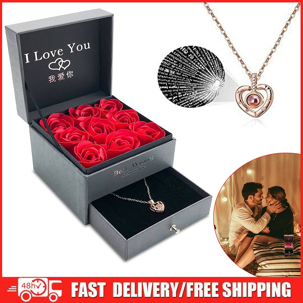 Women Gifts Ideas for Valentines Day, Preserved Forever Rose Gift with Necklace