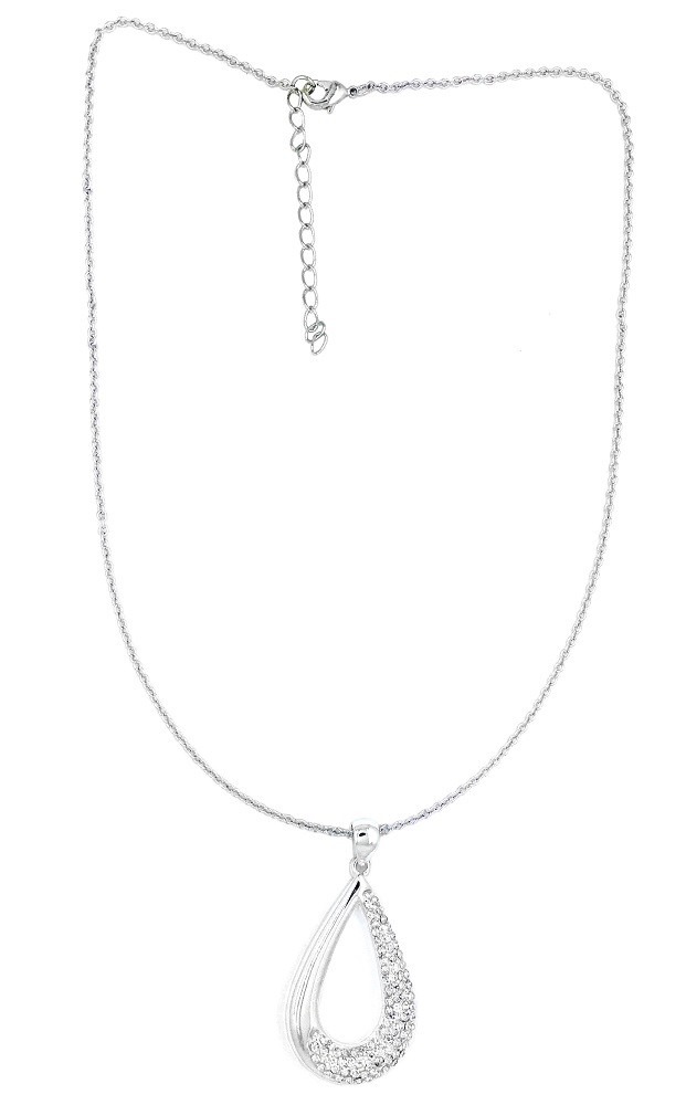 STUNNING! 16″+2″ Chain w/ Fine Silver Plated Crystals Encrusted TEARDROP Pendant
