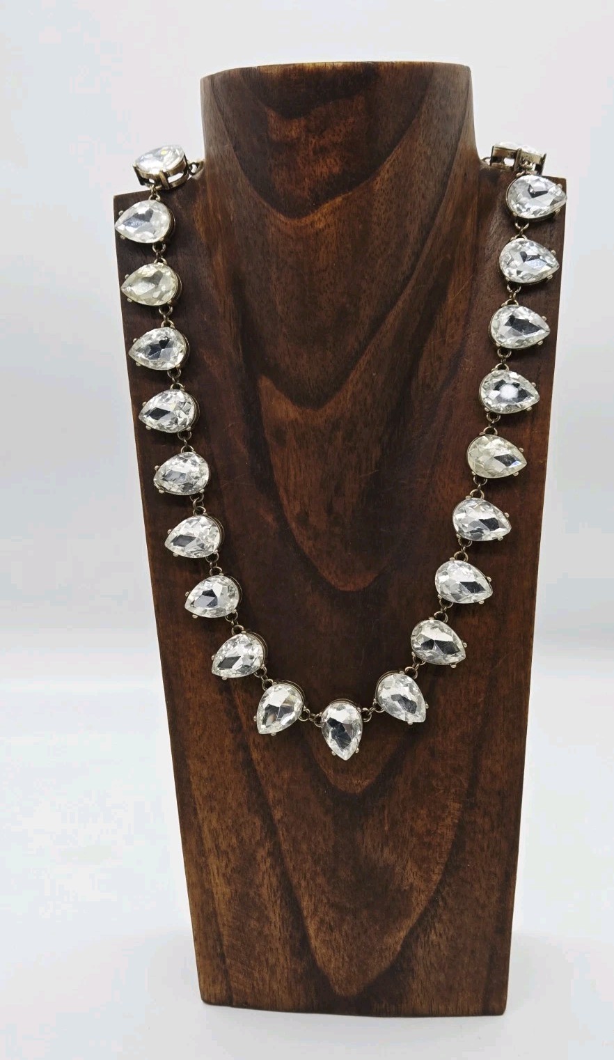 Crystal Necklace Teardrop Rhinestone Gold tone Chunky Statement Couture 21 in