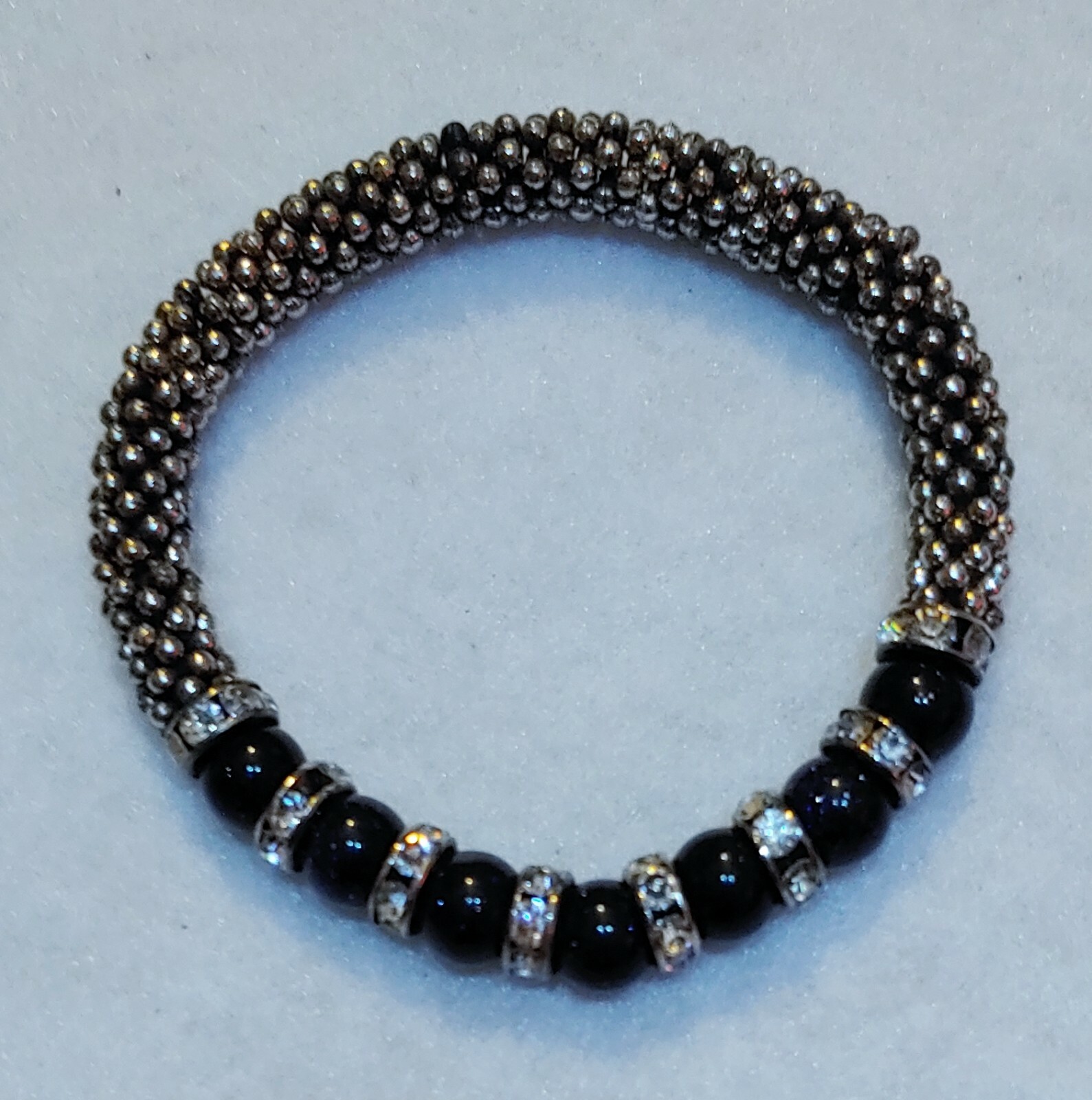 Stretch Bracelet Clear Crystals Faux Black Stones As Seen In Pictures – Single