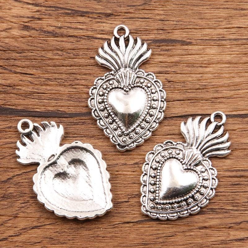 6/15PCS Silver Tone Gothic Heart Necklace Pendant Charm, Halloween Charm HYS13