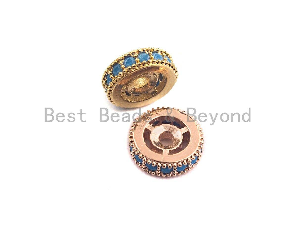 Turquoise CZ Micro Pave Round Wheel Spacer Beads, Cubic Zirconia Spacer beads,