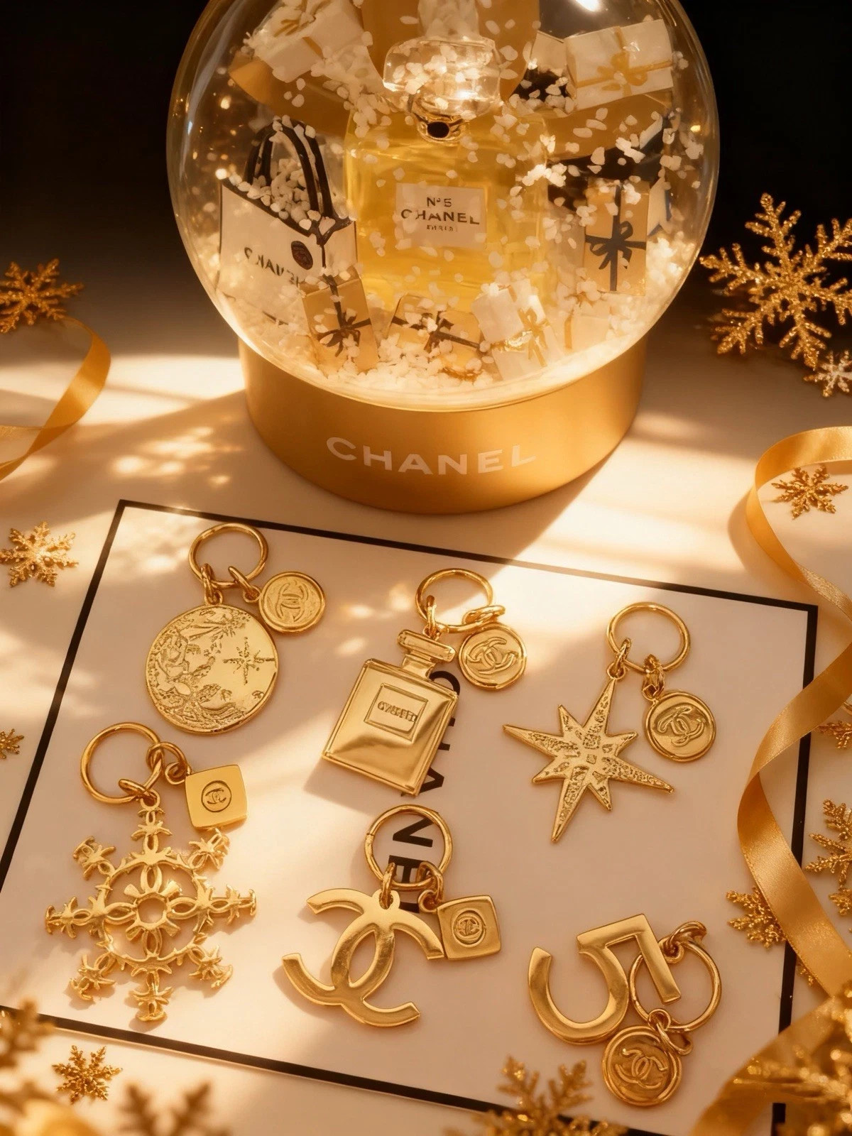 Full Set of 6 CHANEL Beauty VIP Gift Holiday Gold Charm Pendant Genuine Rare