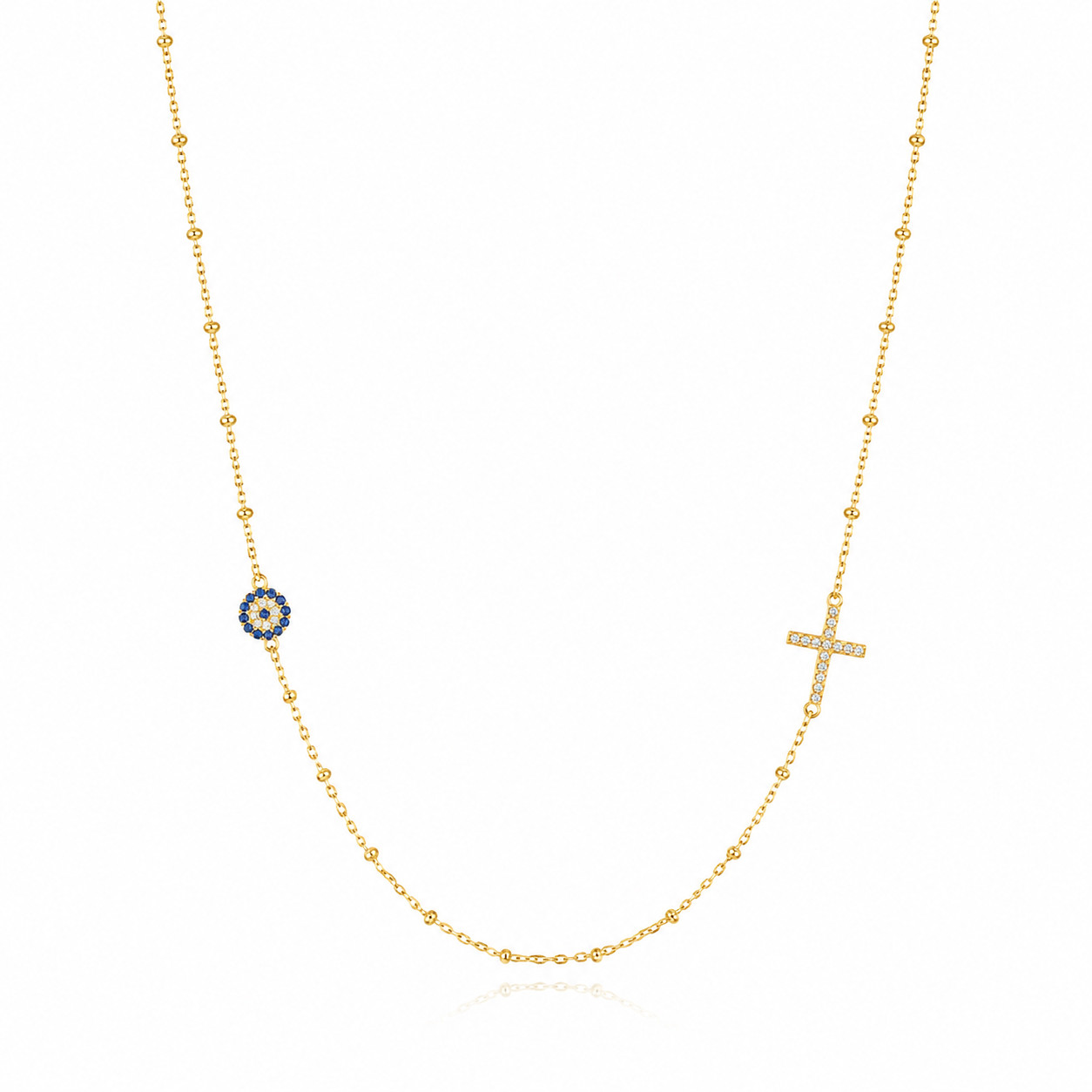 925 Sterling Silver Evil Eye Cross Station CZ Necklace for Women