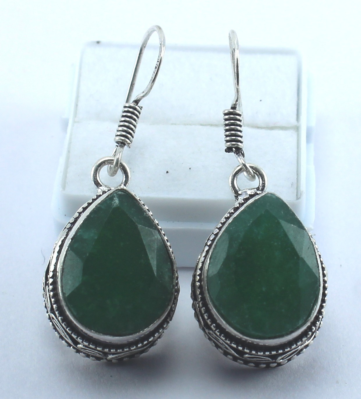 Natural Green Aventurine Teardrop Dangle Earrings 925 Sterling Silver Handmade