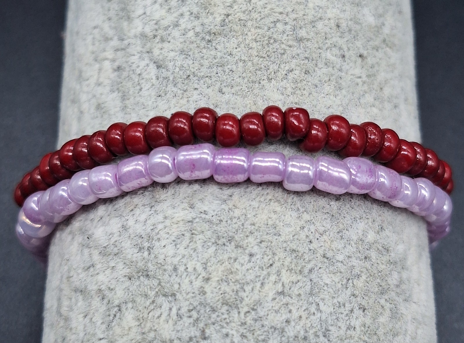Set of Two Burgundy and Lilac Handmade Bracelet w Seed Beads