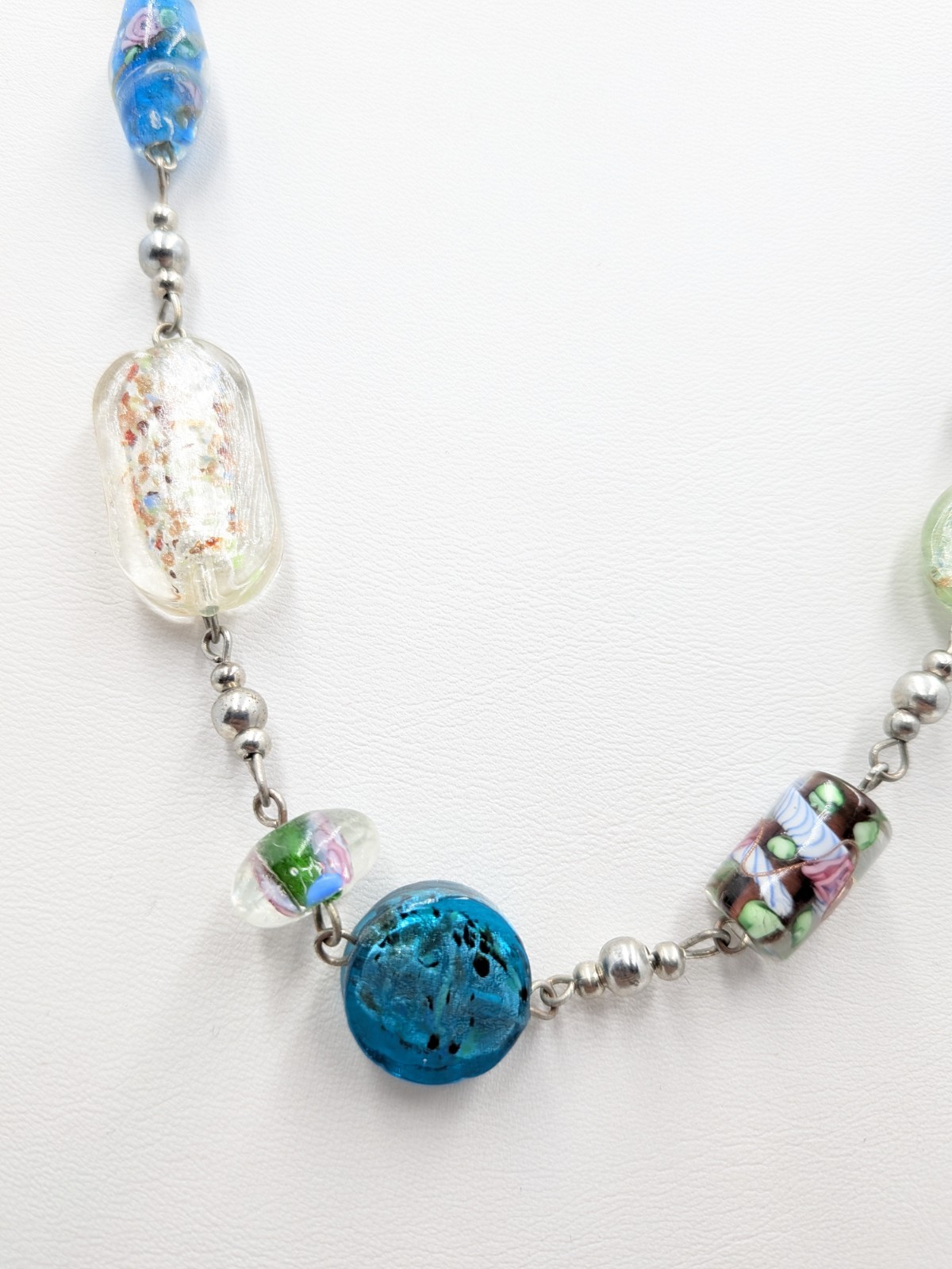Premier Designs Necklace 35 in Colorful Art Glass Silver Tone Long Bead Strand