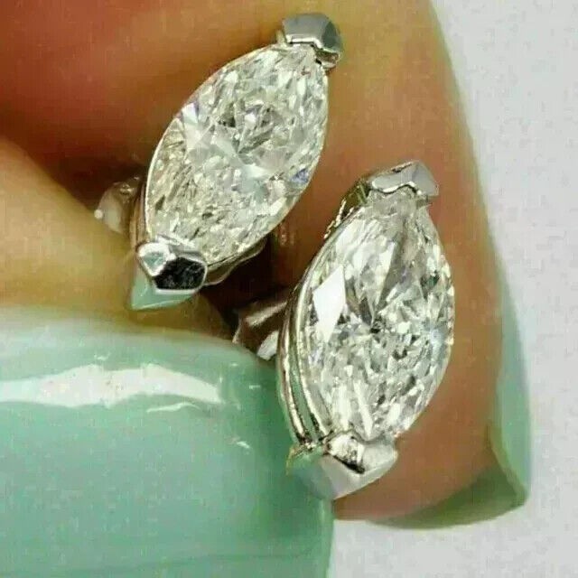 1Ct Marquise Cut Lab Created Diamond Women’s Stud Earrings 14k White Gold Finish
