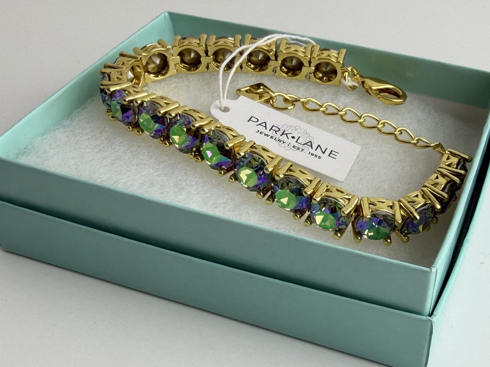 Park Lane PARADISE Impression Ltd Goldtone Iridescent CZ Tennis Bracelet NEW