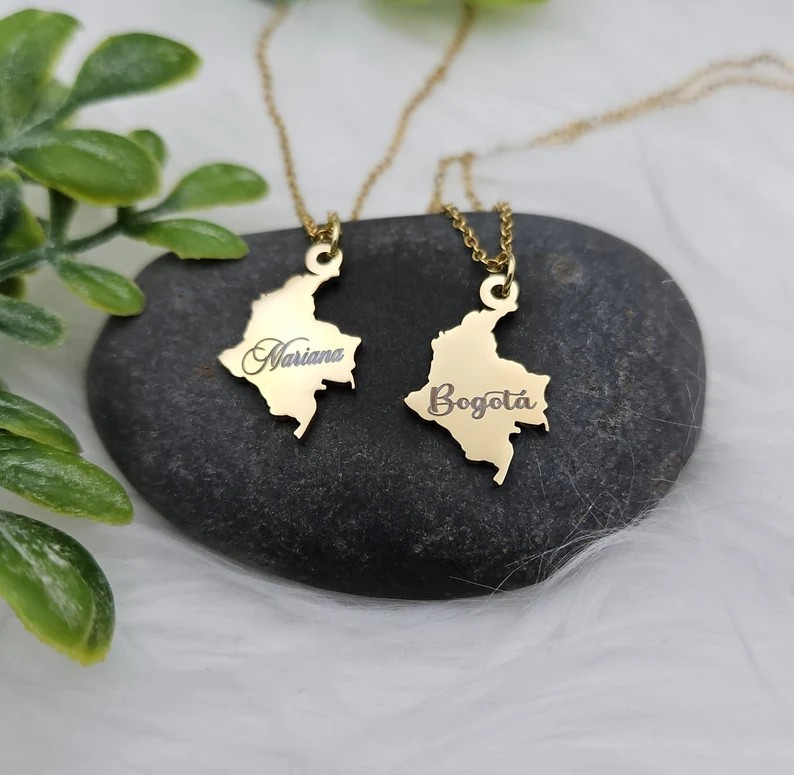 Gold Colombia Necklace, Small Colombian Necklace, Engravable Necklace, 1mm Box