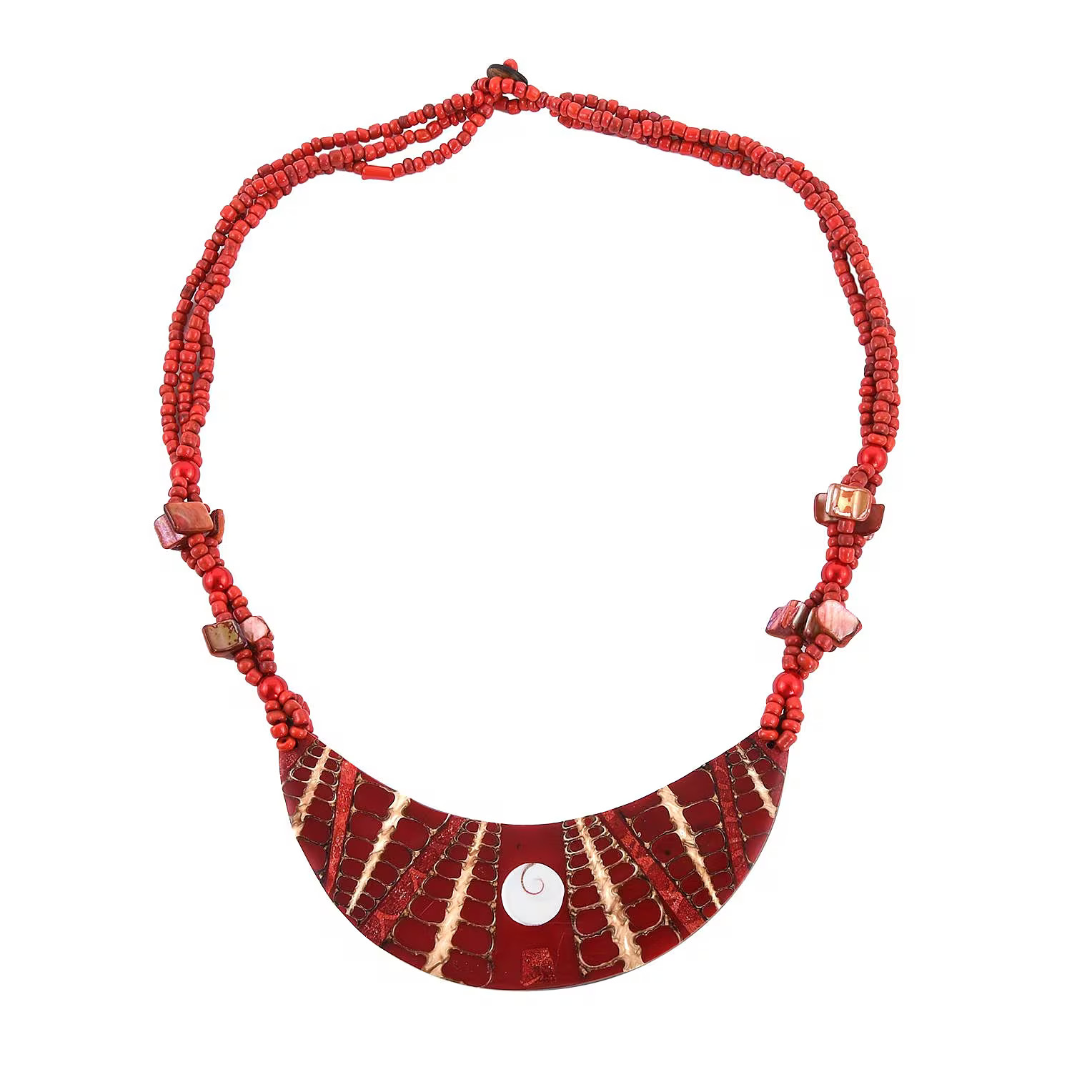 Red Seed Beaded Moon Shell Multi Strand Necklace Jewelry Women Size 22″ Ct 4