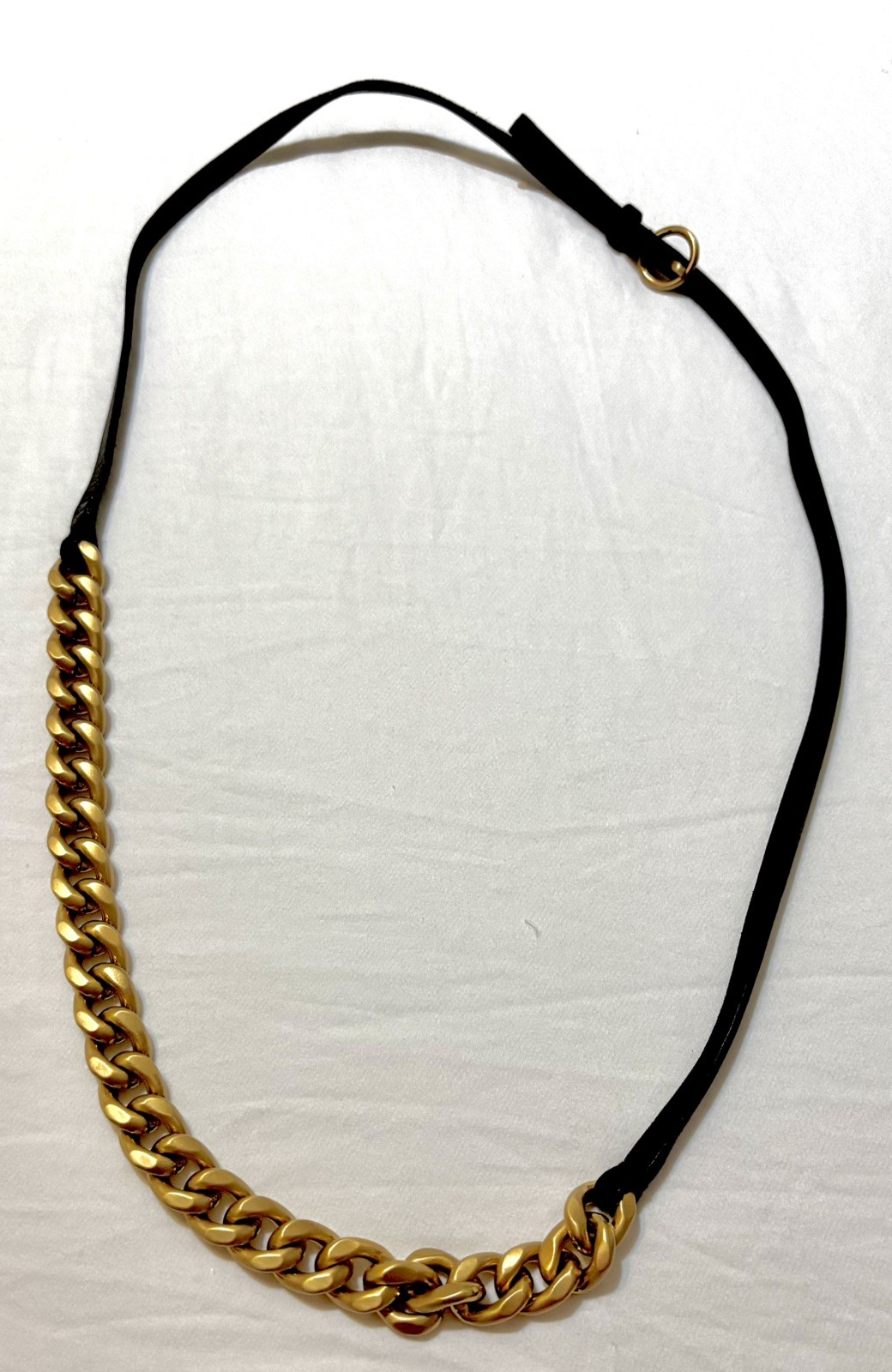 MIU MIU Gold Metal Chain & Calfskin Leather Necklace Made in Italy $1,250 EUC