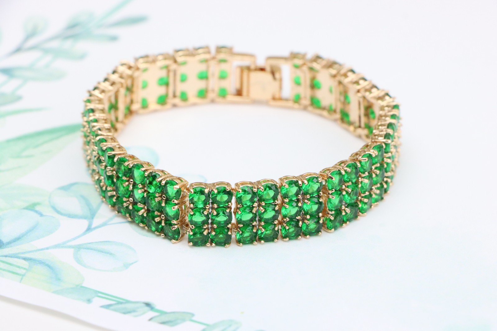 18cm Jewelry Piece, XPBL0651 Elegant Rose Gold Green Stone Bracelet for Women,