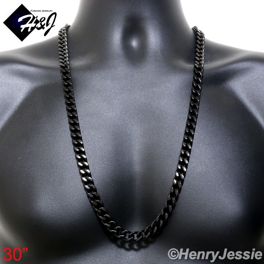 30″MEN’s Stainless Steel HEAVY 11x5mm Black Plated Cuban Curb Chain Necklace