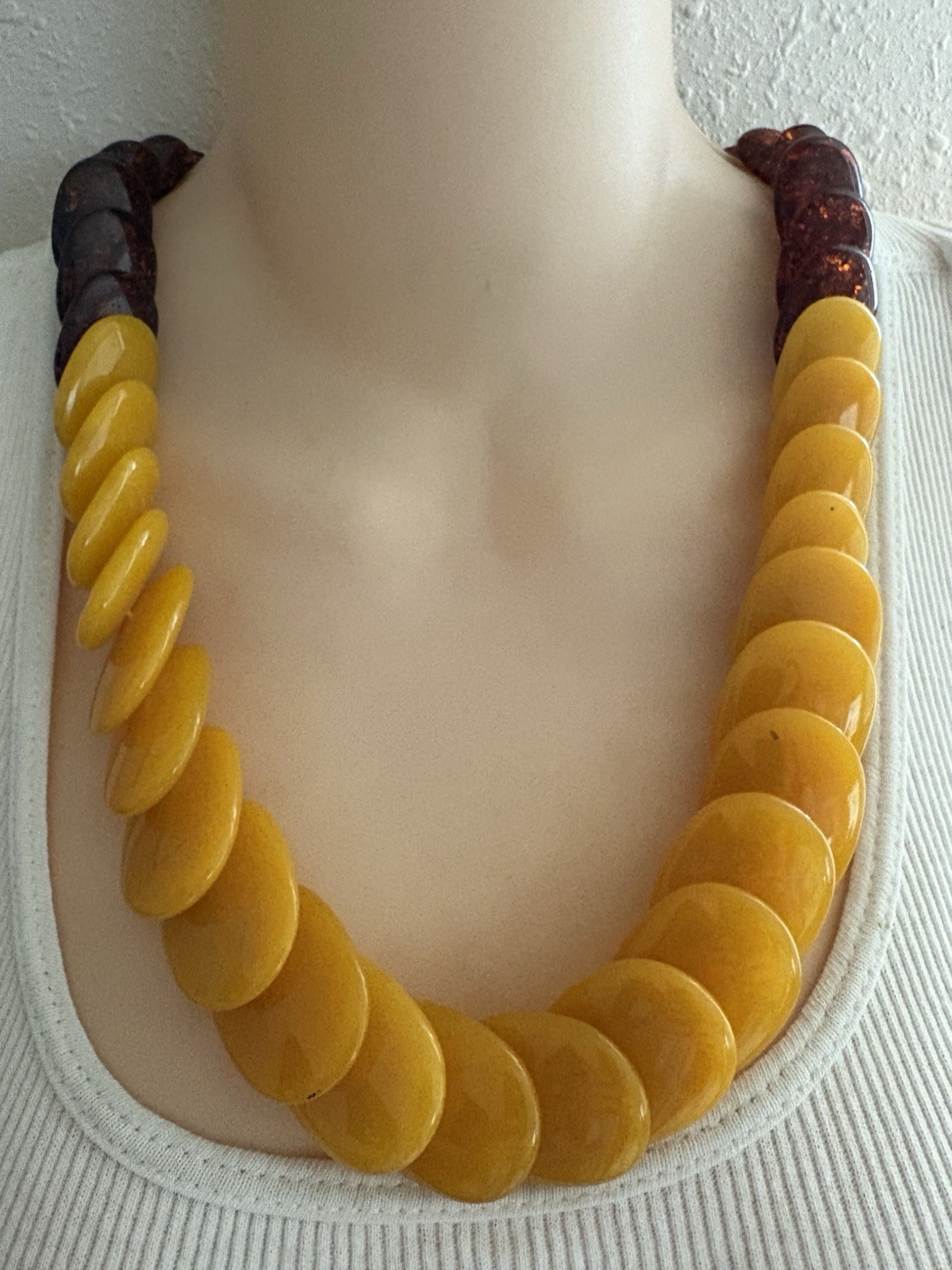 Baltic Amber & Egg Yolk Yellow Color Beaded Disc Necklace