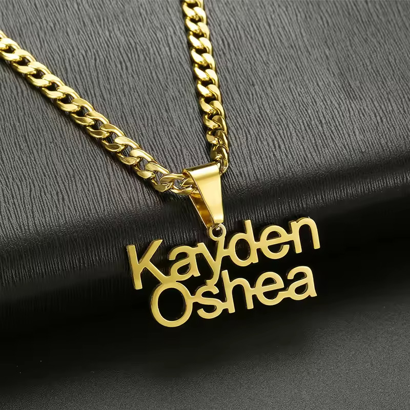 Personalized Double Name Necklace Custom Jewelry Women Men Cuban Chain Silver