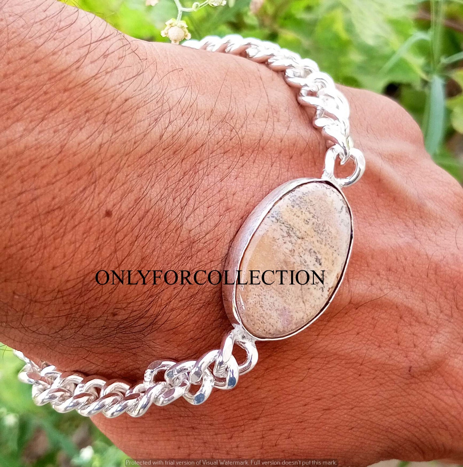 Awesome Picture Jasper Gemstone 925 Sterling Silver Plated 1 PC Chain Bracelet