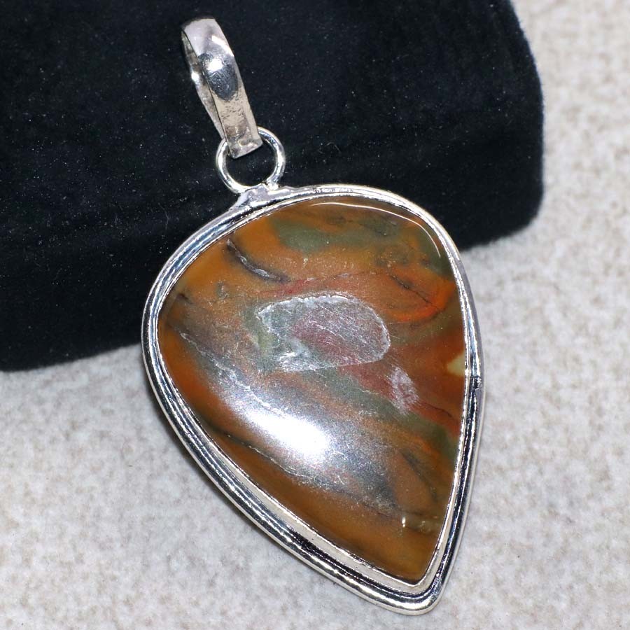 925 Silver Plated Picture Jasper Pendant 2.1″ Valentine Gifts Fashion Sale JW