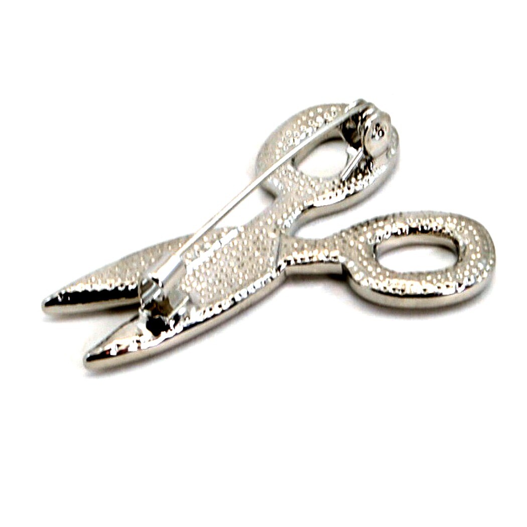 SCISSORS BROOCH Sparkling Silver Rhinestone Hair Salon Stylist Sewing Craft DIY