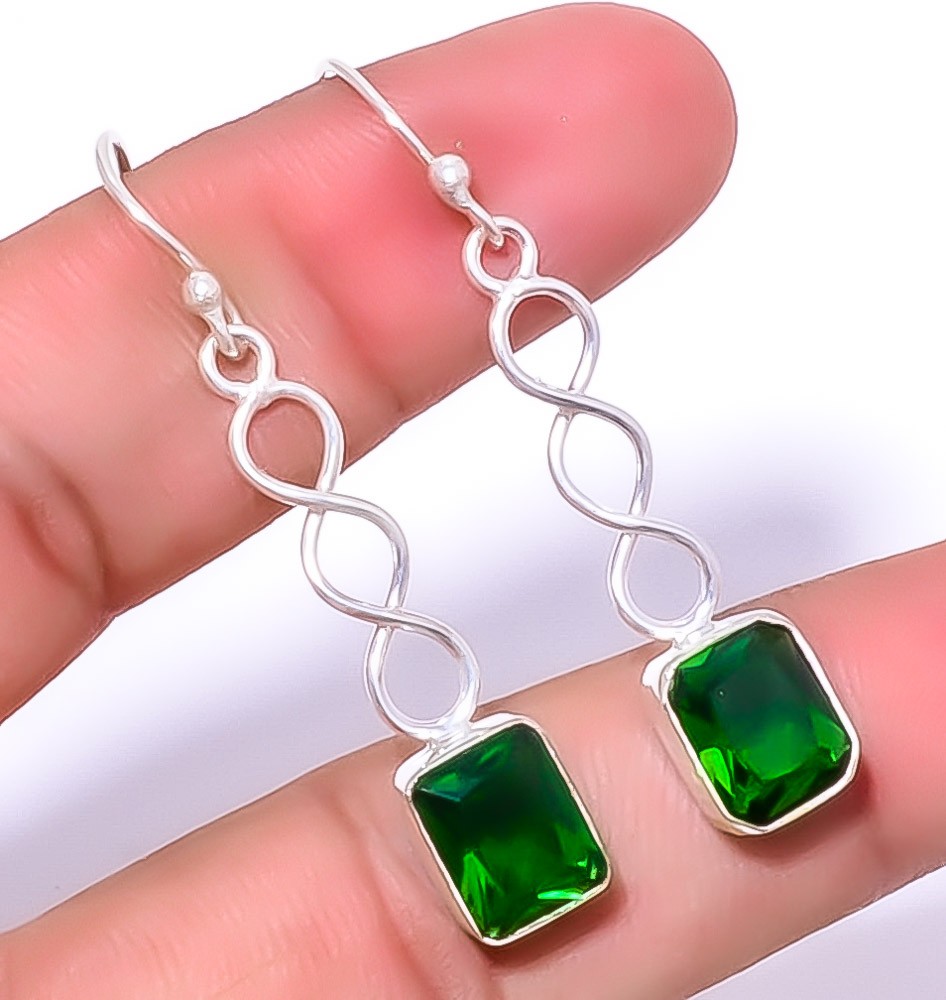 Chrome Diopside Gemstone 925 Silver Plated Spiral Earring 1.79″ T97