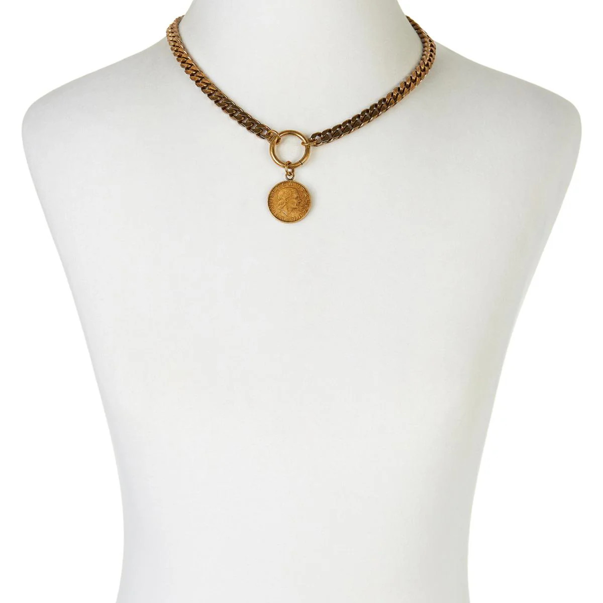 Bellezza Bronze Bold Chain Lira Necklace, 18″