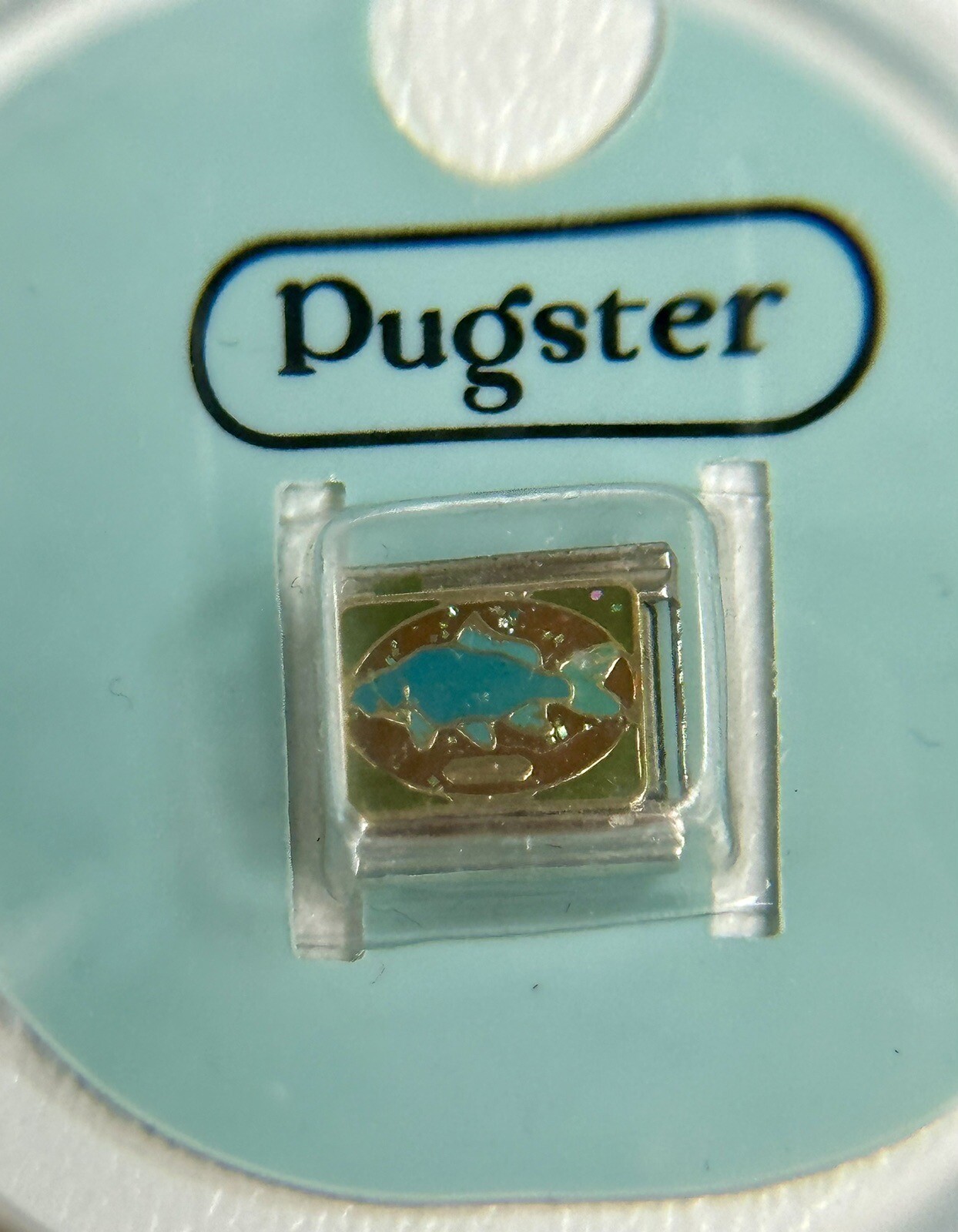 Pugster Blue Mounted Fish Italian Charm 9mm Bracelet Link Enamel Brand New