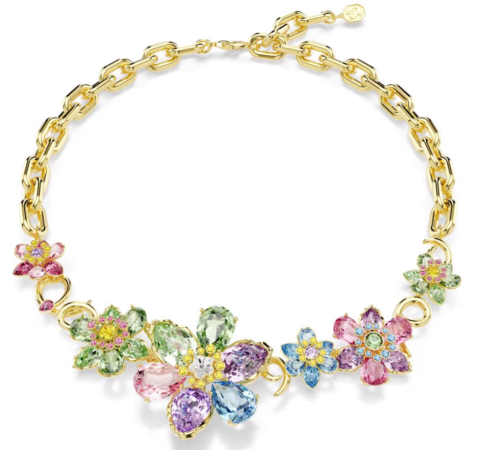 Swarovski Idyllia necklace Mixed cuts, Flower, Multicolored, Gold-tone plated