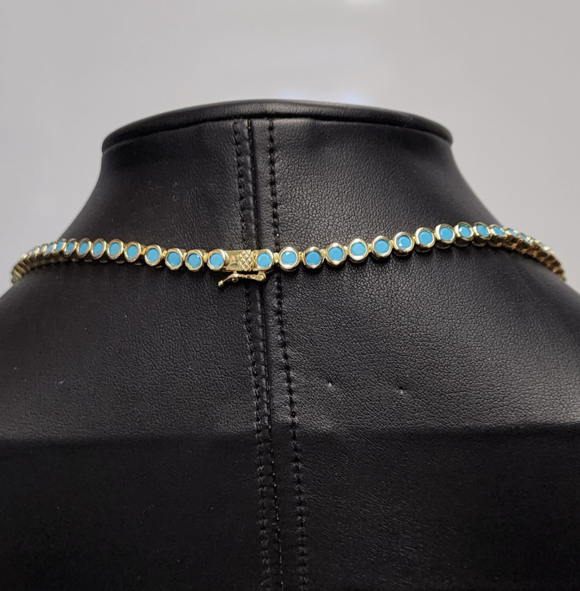 Adina Eden 14K Gold Plated Turquoise CZ Bezel Tennis Necklace 16″