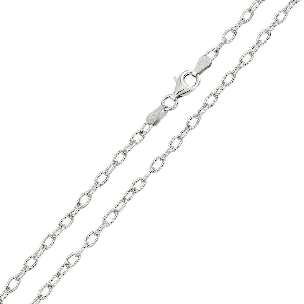 Sterling Silver Rhodium Finish 3mm Oval Loop Link Chain Necklace