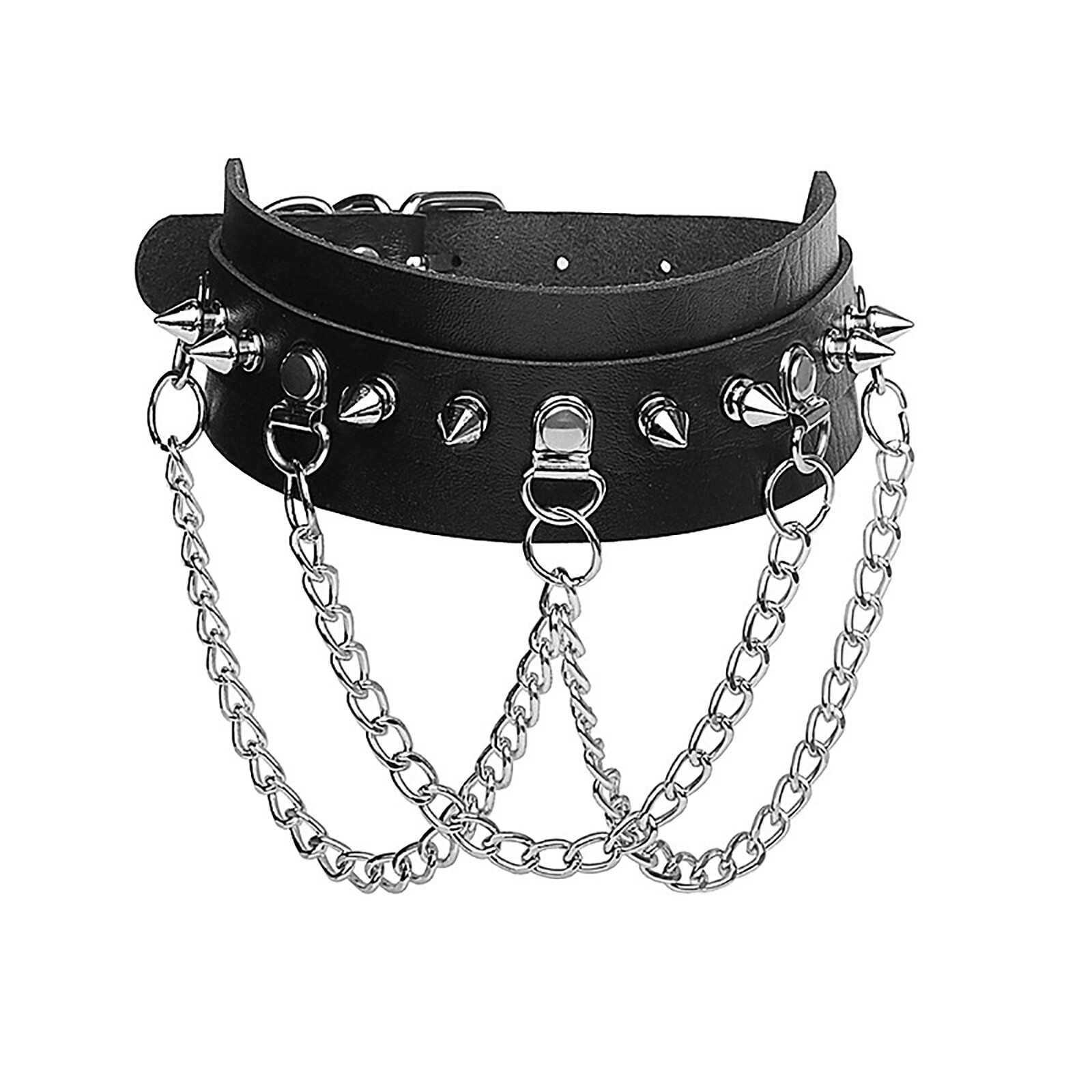 Women Punk Gothic Rivet Wide PU Leather Chain Choker Collar Necklace Adjustable