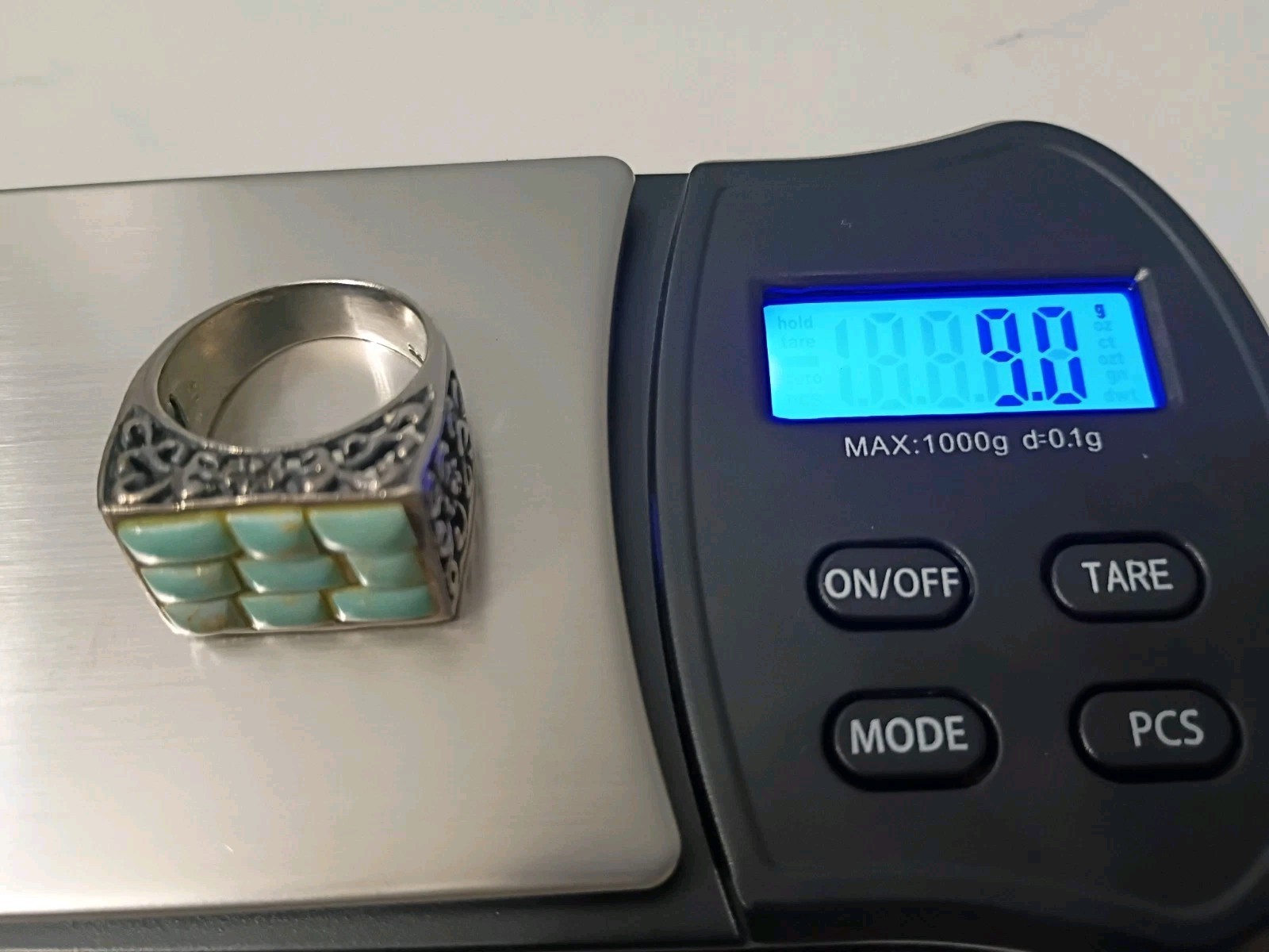 925 Sterling Silver Turquoise Inlay Ring Size 7, 9 grams