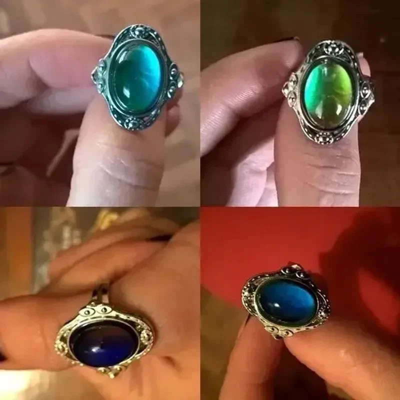 Retro Magic Mood Ring Gem Heart Feeling Color Change Vintage Adjustable