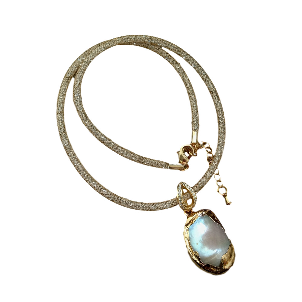 17” 18x26MM White Keshi Pearl Pendant Necklace