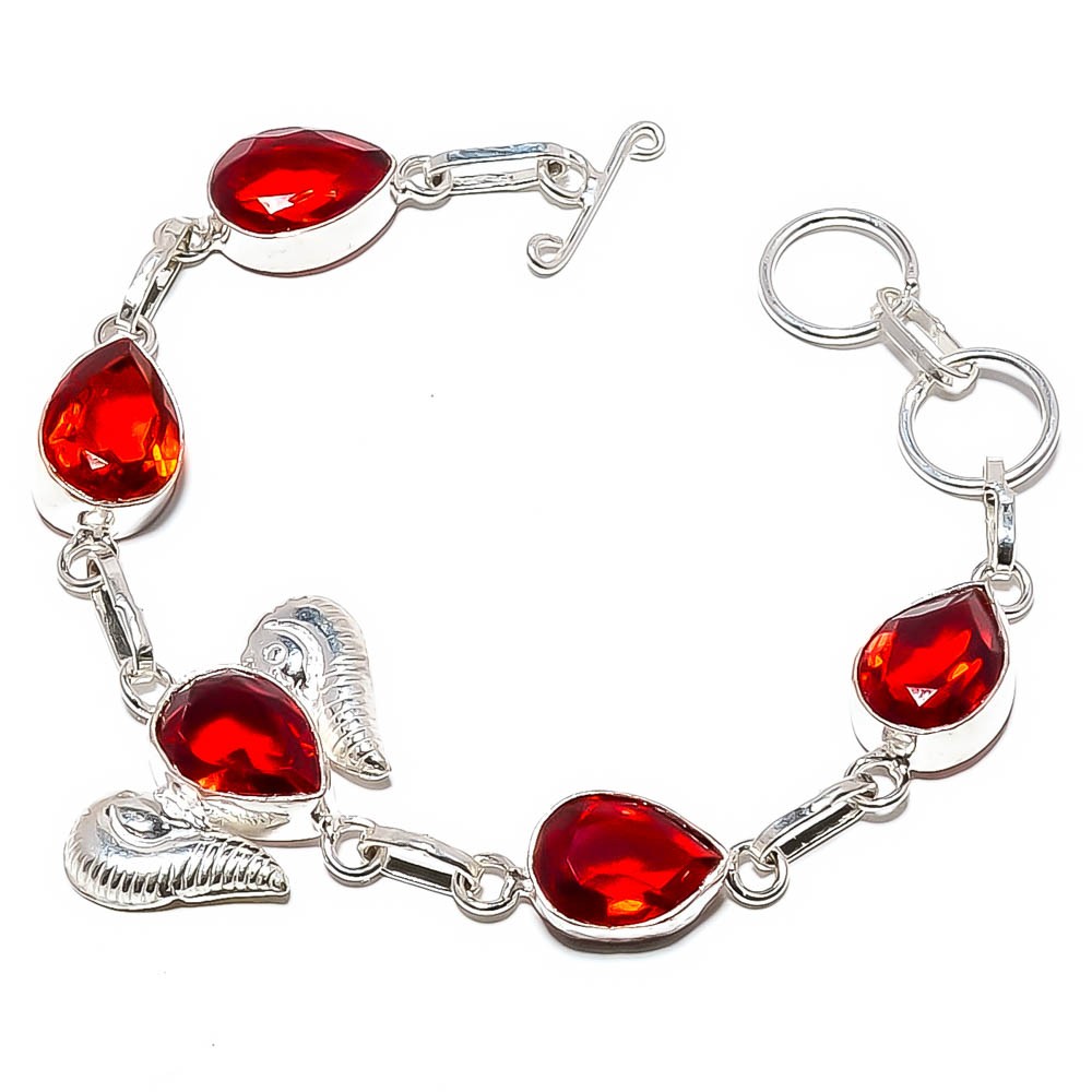 Garnet Gemstone 925 Silver Plated Ethnic Bracelet 7.99″ T19