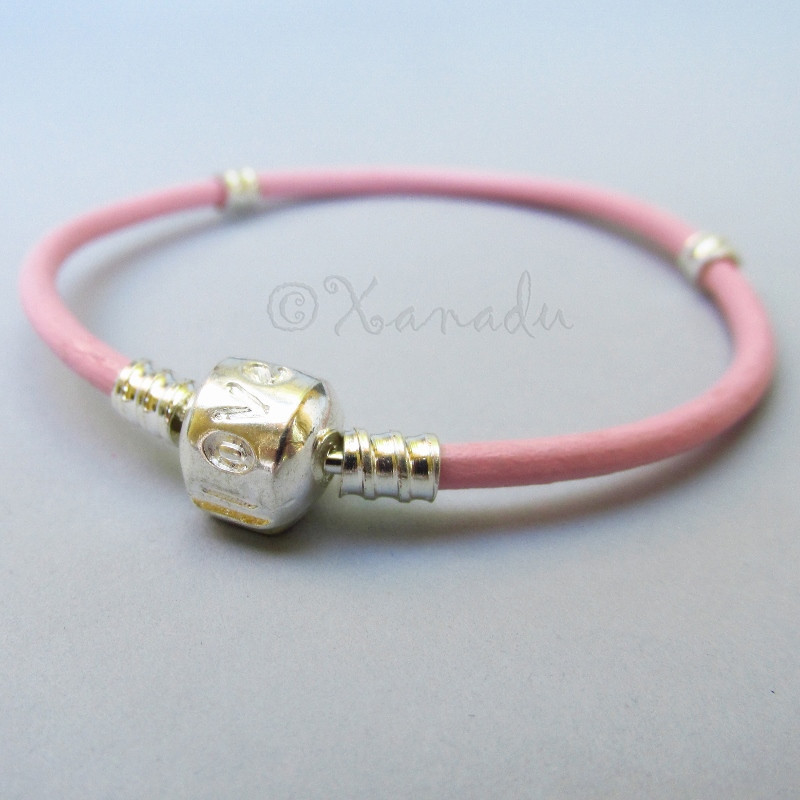 Pink Leather European Charm Bracelet With Love Clasp For Large Hole Charm Beads