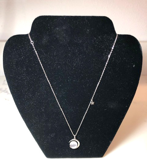 Space Meteorite 925 silver crescent moon pendant necklace 19″