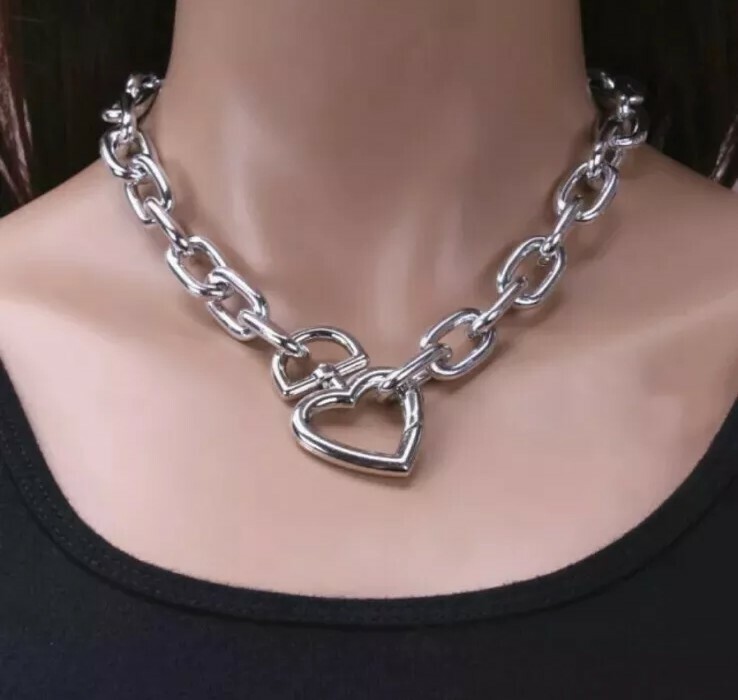 Necklace Chunky Choker Punk, nickel free in silver